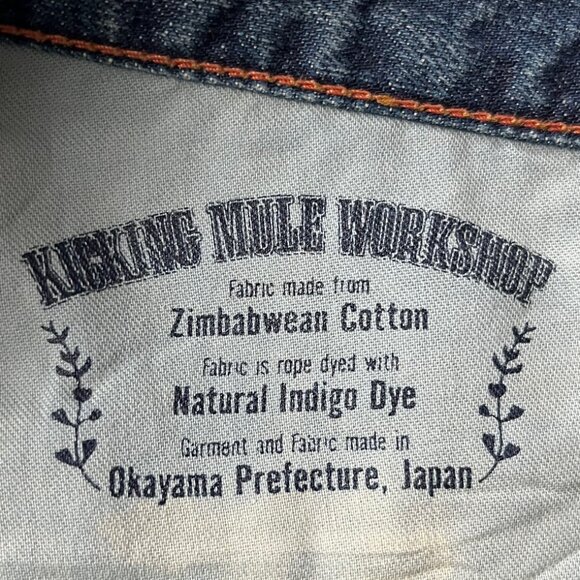 SOLD: KICKING MULE WORKSHOP Indigo Jeans Size W31 x L32 Button Fly Jeans - Picture 5 of 5